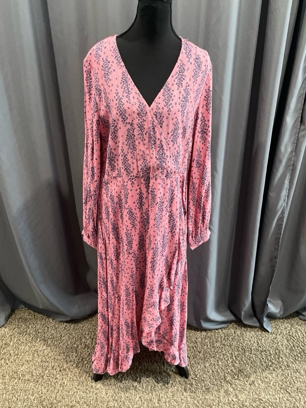 per una floral print, midi wrap, frill dress size 14